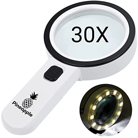 Magnifying Glass with Light, 30X Handheld Large Magnifying Glass for Reading, Lighted Magnifier for Seniors, Macular Degeneration, Coins, Jewelry, Elderly