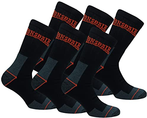 Lonsdale 6 Paires Chaussettes Travail - Hauteur Mi-Mollet - Chaussures Sécurité - Pointe Talon Renforcés - Coton éponge (Noir, 39-42)