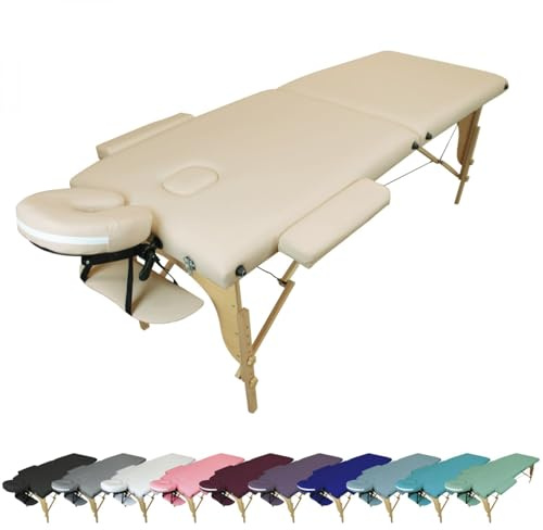Vivezen - Table de Massage Pliante 2 Zones en Bois avec Panneau Reiki + Accessoires et Housse de Transport - Plusieurs Coloris