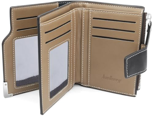 YERUUE Geldbörse Herren PU Leder in Hochformat Portemonnaie für Herren Großes Herren Geldbeutel Brieftasche Wallet Portmonee mit 16 Kartenfächer & Reißverschluss Münzfach (Schwarz)