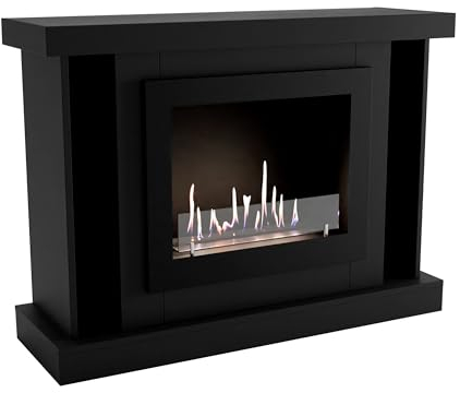 GLOW FIRE Ethanol Kamin HAMAR (Standkamin) - Bioethanol Kaminofen für Indoor mit Holz-Fassade, 3 h Brenndauer, über 2kW Heizleistung, 120 x 89 x 38 cm - Schwarz