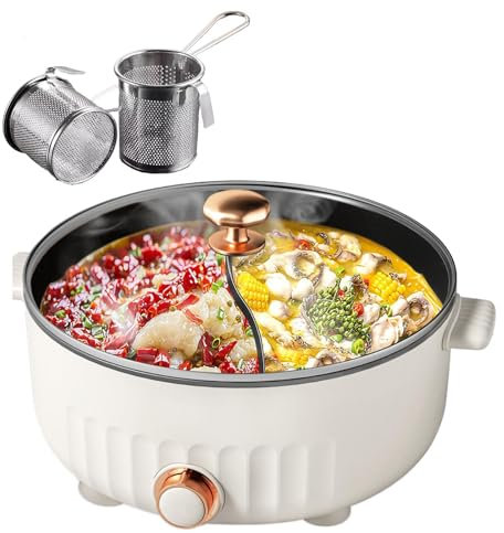 ARTSIM Appareil A Fondue, 6 litres, 1350 Watts, 30cm De DiamèTre Fondue Chinoise Electrique Convient Aux FêTes d'anniversaire (avec 2 Filets Non éTanches),White