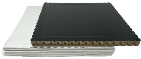 Decoracion Dulce - Pack de 5 Bases Extrafuertes Cuadradas de 25cm x 3mm y 5 Cajas para Transportar Tartas de 25.4 x 25.4 x 15cm de Altura… (Negro)