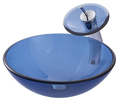 Bathroom Sink Bathroom Vessel Sink Bathroom Tempered Glass Washbasin Blue Glass Washbasin Bathroom Countertop Art Basin Counter Basin (Color : Sink Set)