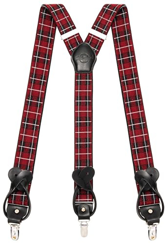 Kohentact Hosenträger Herren mit Clip- und Knopfbefestigung, inklusive 6 Knöpfe, 3,5 cm Breite Y-Form für Körpergrößen bis 200 cm Suspenders for Men 1 (Tartan-Muster)