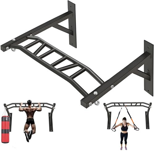 Upgraded-HWOOUSA Pull Up Bar Wall Mounted,Heavy Duty Multi Grip Bar with 14 Grip Positions,Space Saving Home Gym Equipment -Ideal for Garage,Outdoor Strength Training, Chin Up Bar,Supports to 600 Lbs