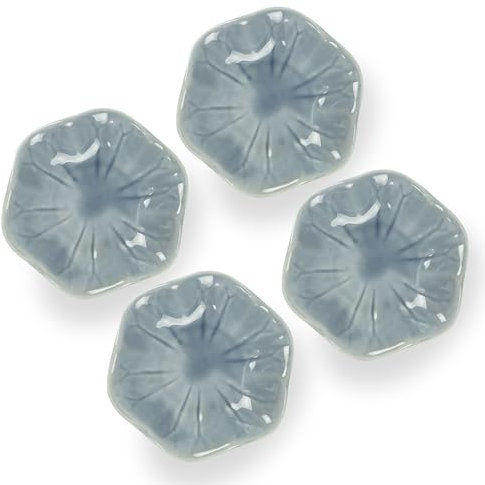 Dmnnlp 4Pcs Small Dipping Bowls 4.3in, Ceramic Spoon Rest, Small Bowls for Dips, Sauce, Snack, Flower Shape 11x11x3cm (Grey)
