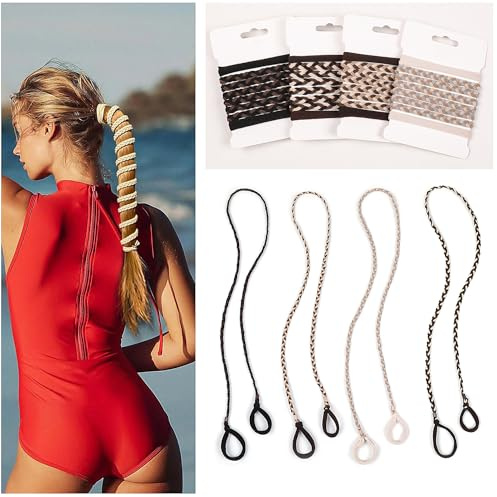 Sport Hair Ties for Women - 4 Pack Elastic Pony Tails for Gym, Braided & Swimming Sports - 40 Inch Length