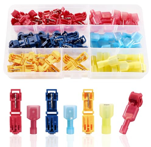 YIXISI 60 Pezzi (30 Paia) Kit Morsetti Elettrici T-tap, T-Tap Rapido Connettore T-Tap Connettore Terminale, T-Tap Filo Giuntura Terminale e Isolato Maschio Spade Terminale, Rosso, Blu, Giallo