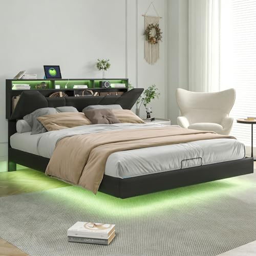 DADEA Letto Contenitore 160x200 con LED e USB, Letto Sospeso 160x200 con Contenitore, Letti Matrimoniali ImbottitiLetto Matrimoniale Contenitore con TestieraLetto Matrimoniale Imbottito