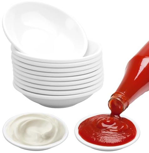 10 Stück Sojasauce Schälchen 9x2,6cm Runde Saucenschälchen, Kleine Schälchen, Mini Dip Schälchen Set, Sushi Schälchen, Kleine Saucenschalen, Dipschalen Set für Tomatensauce, Sushi Soja, BBQ