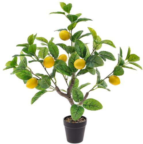 Quancru 58 cm (21 tum) konstgjort citronträd krukväxter falska citroner citrusträd med svart kruka fuskgrönska växter heminredning för inomhus kontor sovrum bord skrivbord