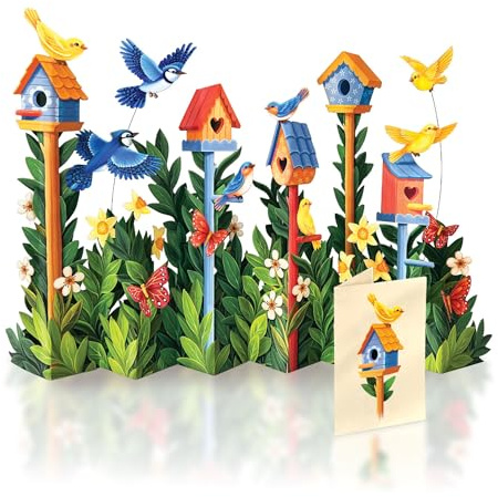 Freshcut Paper Pop Up Cards, Birdhouse Garden, 12 Inch Life Sized Forever Flower Bouquet 3D Popup Greeting Card, Birthday Cards, Thank You Card, Blank Notecard & Envelope