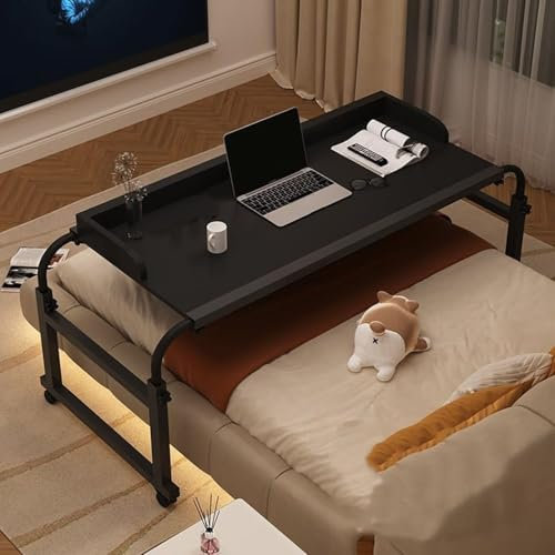 Height-adjustable bedside table on casters for Twin/Full/Queen/King Size Bed Frame - Rolling Medical Table with Baffle for Easy Access and Convenience
