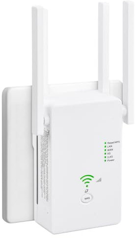 2025 Repeteur WiFi Puissant, Amplificateur WiFi 1200Mbps Double Bande 5GHz/2.4GHz, Répéteur WiFi Puissant 4 Antennes, 2 Ports LAN, WiFi Extender Compatible avec Toutes Les Box Internet (Blanc)