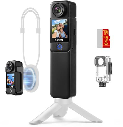 SJCAM C300 4K Vlogging Video Camera,Pocket Action Camera Waterproof,7Hour Power,6-Axis Stabilization,Dual-Touch Screen 154° FOV Travel Handheld Camera for Live Streaming with Kits,Black