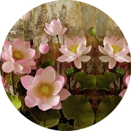 YOZYOOOZ Mural de pintura al óleo de loto pintado a mano vintage, papel tapiz 3D adecuado para dormitorio, sala de estar, comedor, habitación de niños, baño, decoración de pared de fondo