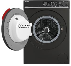 SHARP ES-MNFL814CMA-DE Waschmaschine Frontlader 8 kg, Energieeffizienzklasse A, 1400 U/min, Inverter Motor, AquaStop, Dampffunktion, MicroFiber-Filter, LED Touch Display – Mattschwarz