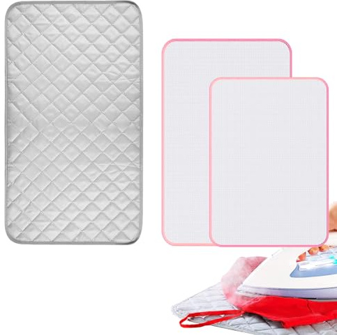 Telo per Stirare, Tappetino da Stiro, Coperta da Stiro, 85 x 45cm Tovaglia da Stiro Pieghevole, con 2 Pezzi Panno da Stiro, Panno Retinato per Stirare, per Viaggi D'affari e Uso Domestico