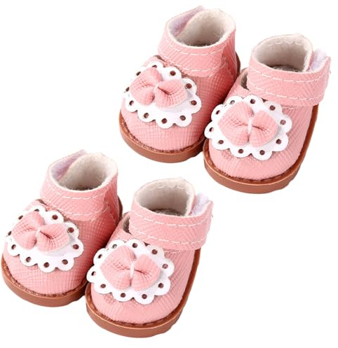Lyreh 2 Pares Mini Zapatos para Muñecas, Kawaii Modernos Cuero de PU Mini Juguete Zapatos Lindos Juguete Atuendos Accesorios para Muñecas de 17cm (Rosa)