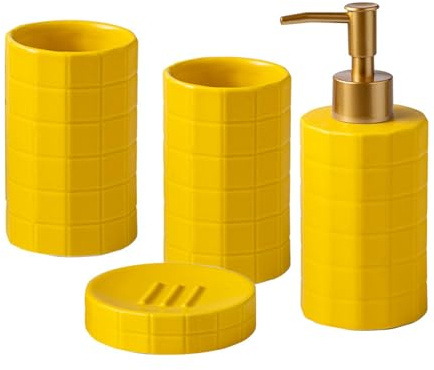 jojnsha Portaspazzolino E Dispenser Sapone in Ceramica Smaltata Combinati Portaoggetti Igienico per Bagno con Articoli da Bagno in Ceramica dal Design Antiscivolo