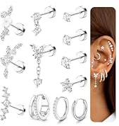 Adramata 16G 18G 20G Piercing Oreille Boucles d'Oreilles Femme Acier Inoxydable Créoles Hypoallergénique Clous d'Oreilles Petit Piercings Conch Cartilage Piercing Tragus Helix