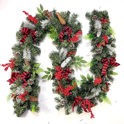 aqxreight Julgirland, 1,8 M 2,7 M Flexibel PVC-konstgjord Girland med Bowknot Bär Xmas Ball för Trappor Räcke Öppen Spis Dörr Träd Julfest Dekoration (1,8m pilbåge)