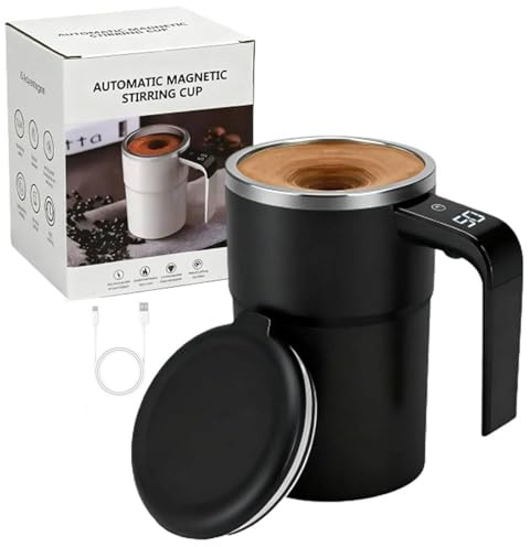 Tazza da caffè auto-mescolante, ricaricabile, magnetica, colore nero