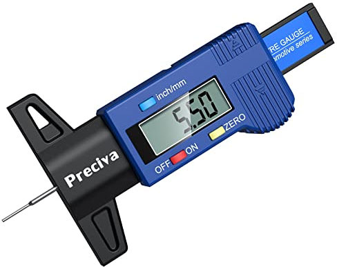 Preciva Reifen Profiltiefenmesser Reifenprofilmesser Auto Tiefenmesser Motorrad Profilmesser Messchieber LCD Display mit Ersatzbatterie, 0-25 mm (blau)