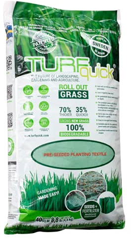 TURFquick Masterline Premium, Rasenmatte, Rasenvlies, Matte mit integrierten Rasensamen, für eine einfache Aussaat und zur Hangbefestigung (40m² = 4x 10m²-Pakete)
