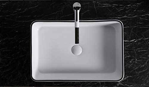 Art-of-Baan® Premium Ceramic Wash Basin, High-Quality Hand Wash Basin with Lotus Effect, Square Countertop Washbasin in High Gloss Black/White, Dimensions: 610 x 410 x 115 mm
