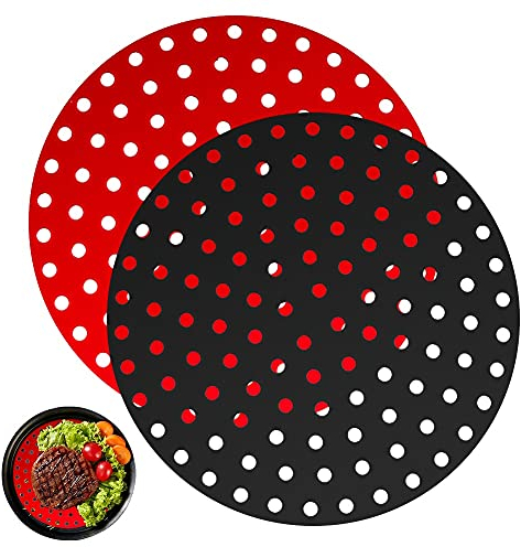 Carta da forno rotonda, 2 pezzi, tappetini in silicone riutilizzabili, antiaderenti, per friggitrice ad aria (rotondo 22,8 cm)