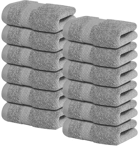 Infinitee Xclusives Luxury Wash Cloths for Showering [13x13] – 100% Cotton Washcloths [Pack of 12], Soft and Absorbent Face Towels for Bathroom Wash Clothes, Gym, and Spa (Charming Grey)
