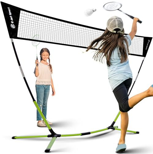E-Jet Badminton Net, Portable & Instant Setup (Tool Free Assembly) - Backyard Fun, Beach Park Picnic Outdoor Games, Green, 5.1 x 7.8Ft (EOB726402021)