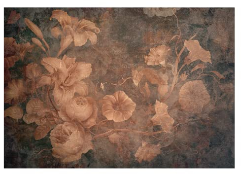 WallArena - Vlies Fototapete Blumen Vintage Retro Rosen Beton Betonwand 368x254 cm - Fototapeten - Tapeten - für Wohnzimmer Schlafzimmer - Vliestapete Wandtapete Tapete 3D Effekt- inkl. Kleister