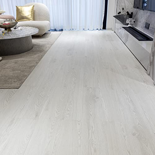 FLOREXP Vinyl Flooring - Lino Flooring with White Oak Wood Grain Effect,Peel and Stick Floor Tiles,15cmx92cm 2.0mm 36pcs Waterproof,for Kitchen Living Room(5.02m²,White Oak)