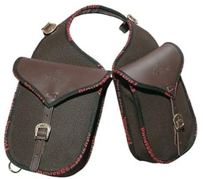 PIONEER Borse da Sella per Cavalli in Cuoio e Tessuto – Ideali per Equitazione, Trekking e Gite a Cavallo – Design Anteriore – Resistente e Confortevole - Nero