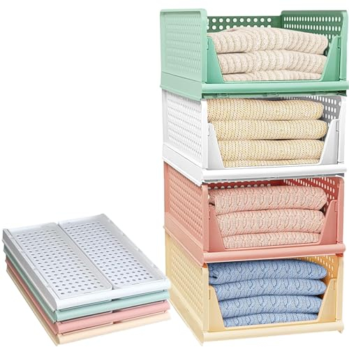 Yidaxing Organizer Armadio Cassettiere, Set di 4 Organizer Pieghevole Impilabili in Plastica per Armadio per Vestiti, Camera da letto, Casa, Cucina, Bagno, Colore (43 x 33 x 72cm)