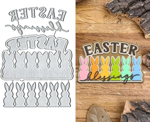 12pcs Easter Bunny Frame Metal Die Cuts, Easter Bunny Rabbit Metal Cutting Dies Cut Stencils Card Paper Craft DIY Template Metal Cutting Dies Album Embossing Paper Dies for Card Making Scrapbooking