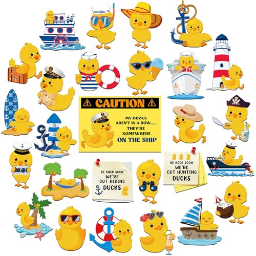 Watersay 27 Pcs Duck Cruise Door Magnet Decorations Ducky Magnetic Stickers Decals Reusable Funny Carnival Cruise Ship Cabin Magnet for Door Decor Car Fridge Refrigerator(Classic)