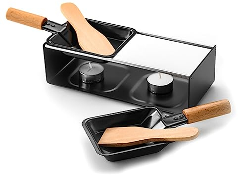 Alipis Outdoor BBQ Stove Mini Griddle Plate for Cheese Fondue Portable Non-Stick Grill Camping Cookware Set Wooden Handle