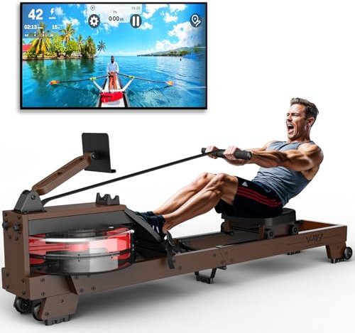 MettleMatic Rudergerät für Zuhause aus Eiche, Bluetooth Rudergerät Wasser mit großer Tablethalter, Rudergeräte 175 kg belastbar, Benutzergröße bis 200cm, 2 Jahre Garantie