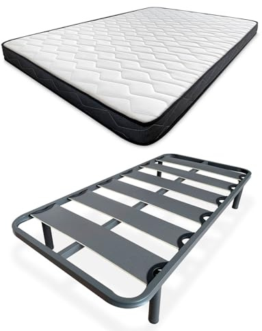 amuéblate Online - Cama Completa con Colchón Fit Reversible (Cara Invierno/Verano) + Somier Reforzado 40x30mm con 4 Patas Metálicas Roscadas, 90 x 190
