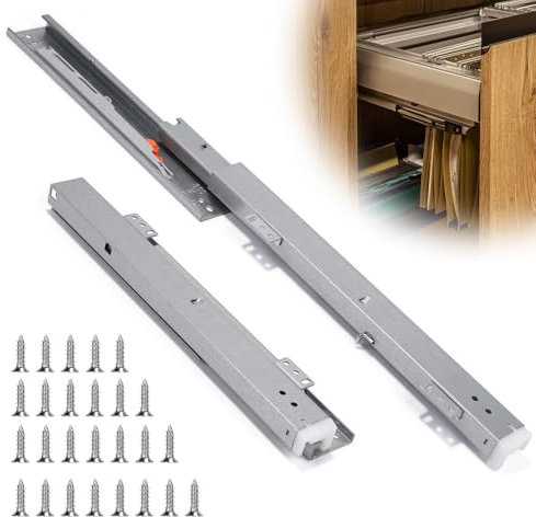 EFUTURETIME Glissiere pour Tiroir 30 cm Rail Tiroir Coulissant à Extension Totale 54 cm, Coulisse Tiroir avec Amortisseur Montage au Sol avec 26 Vis, 1 Paire