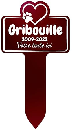 GRAVURE CONCEPT Plaque Funéraire pour Animaux - Stèle Commémorative Personnalisable PVC (Chien/Chat etc) - (Modèle 1 / Bordeaux Texte Blanc)