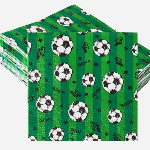 40 Pcs Football Paper Serviettes Soccer Party Napkin 2-Ply 33x33cm Altogether for Football Theme Dinner Table Decoration Holiday Party Supply