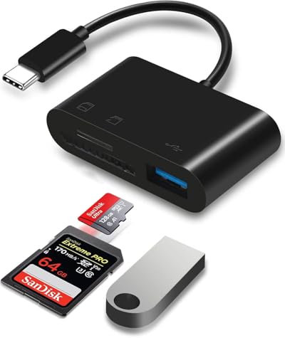 MYGLOAR Lector de Tarjetas multifunción 3 en 1, Adaptador OTG, Tipo C/Tarjeta TF/Tarjeta SD/Disco U Tres en uno, Cable Adaptador Compatible con teléfonos móviles, tabletas, computadoras