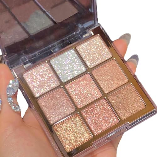 Glitter Eyeshadow Palette - Shimmer 9colors Eye Shadow - Gold, White, Pink Eye Make-Up Palettes for Women - Highly Pigmented Eye Shadow Palette for Girls Eye Glitter Makeup
