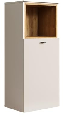 trendteam smart living - Sao Paulo - Kommode - Kashmir (Beige)/Evoke Eiche - Badschrank 1 offenes Fach 1 Einlegeboden - (BxHxT) 40 x 95 x 31 cm - Soft-Close-Funktion - Tür Links, rechts montierbar