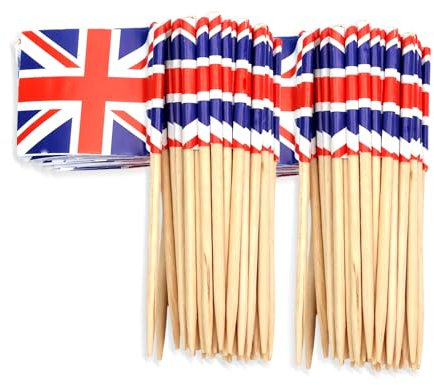 100pcs Bandiera stuzzicadenti da cocktail, stuzzicadenti bandiera Regno Unito, mini Bandierine Regno Unito per Panini, Decorare Cocktail UK, Stoviglie,Torte, Frutta, Feste, Decorazioni Bar